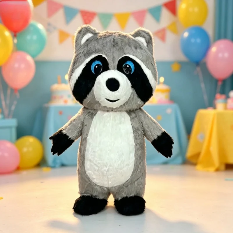 Dolls - Grey Plush Inflatable Raccoon Mascot Costume